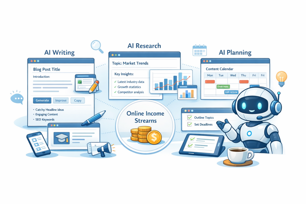Illustration of an AI assistant helping with writing