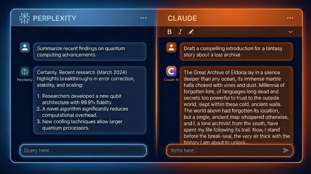 Perplexity vs Claude — Interface Comparison